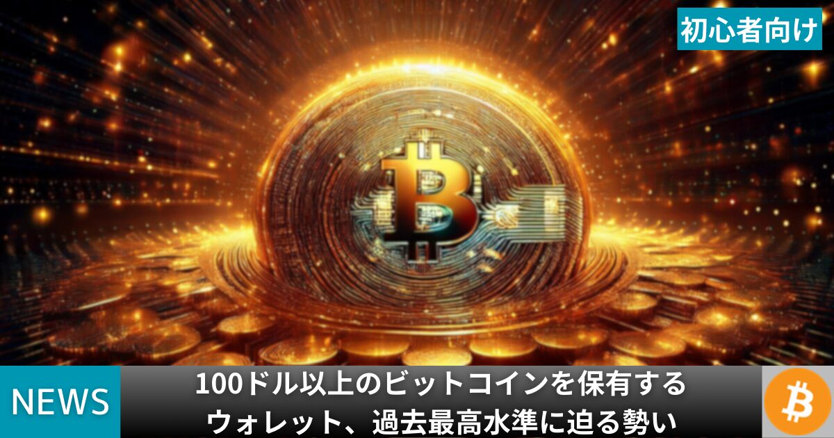 100ドル以上のビットコインを保有するウォレット、過去最高水準に迫る勢い